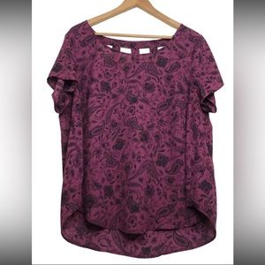 Torrid Black Purple Flowy 0 Cage Paisley Shirt Tail S/S Pullover Blouse Fun Top